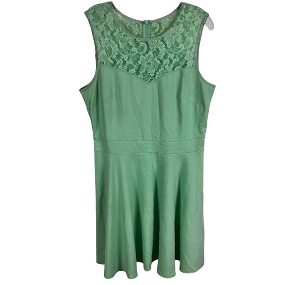 Heloise Fashion Size XL Womens Sleeveless Green Dress With Lace Yoke & Flared - Picture 3 of 12